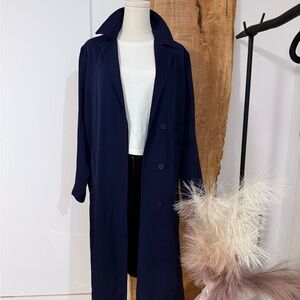 Sandro Blue Trench Coat with Relaxed Fit and Lapel Collar